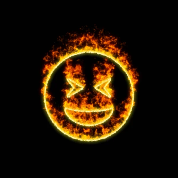 Le symbole sourire plisse brûle dans le feu rouge — Photo