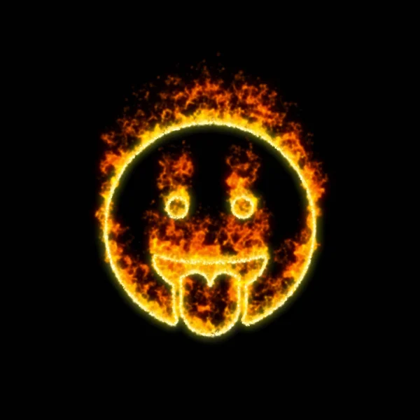 O símbolo língua sorridente queima no fogo vermelho — Fotografia de Stock