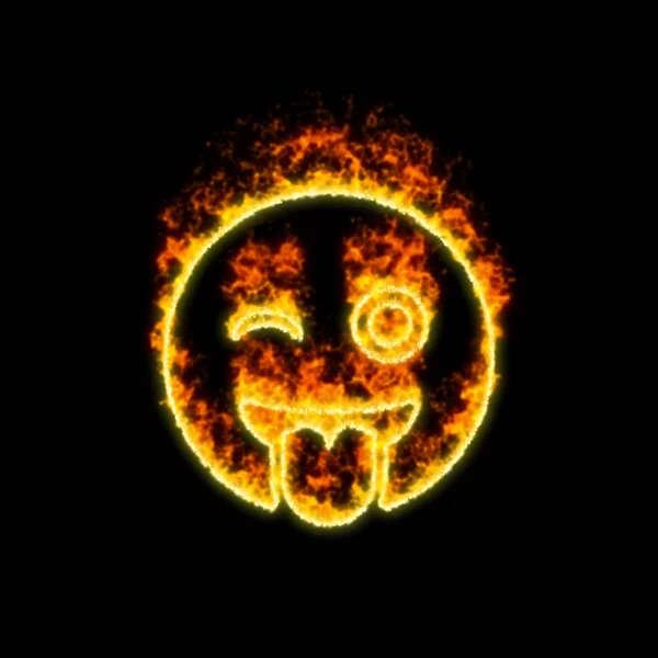 Symbol uśmiechu języka Wink pali się w czerwonym ogniu — Zdjęcie stockowe