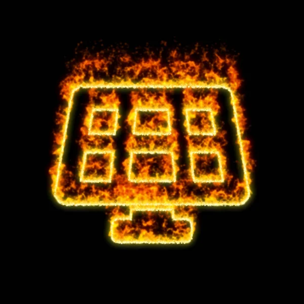 O símbolo do painel solar queima no fogo vermelho — Fotografia de Stock