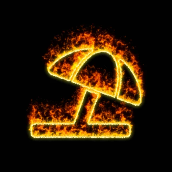The symbol umbrella beach burns in red fire — Stock Photo, Image