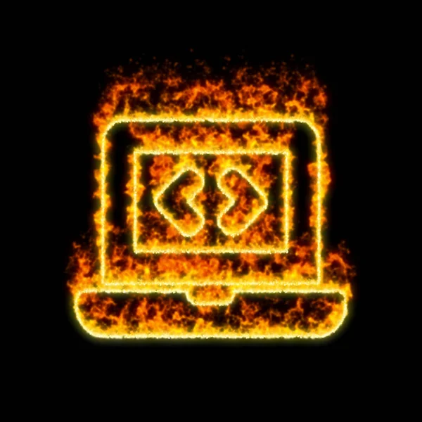Le code de l'ordinateur portable symbole brûle dans le feu rouge — Photo
