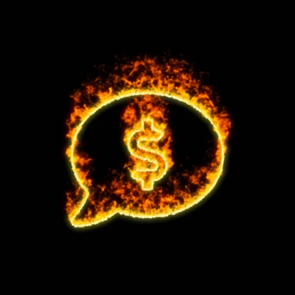 The symbol comment dollar burns in red fire