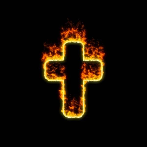 The symbol cross burns in red fire — Stock Photo, Image