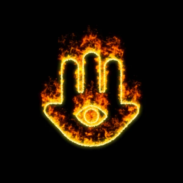 O símbolo hamsa queima no fogo vermelho — Fotografia de Stock
