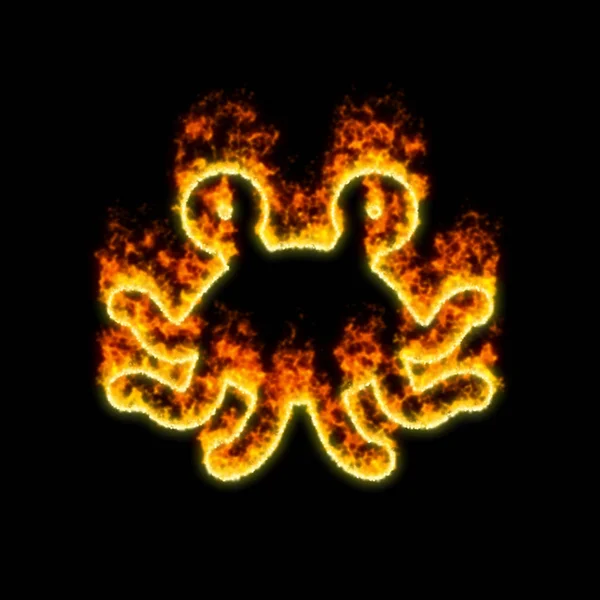 O símbolo pastafarianismo queima no fogo vermelho — Fotografia de Stock