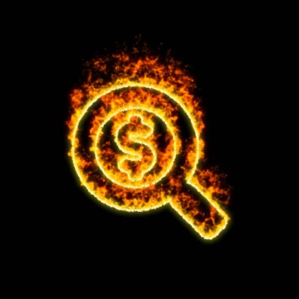 A Szimbólumkeresés dollár ég a piros tűz — Stock Fotó