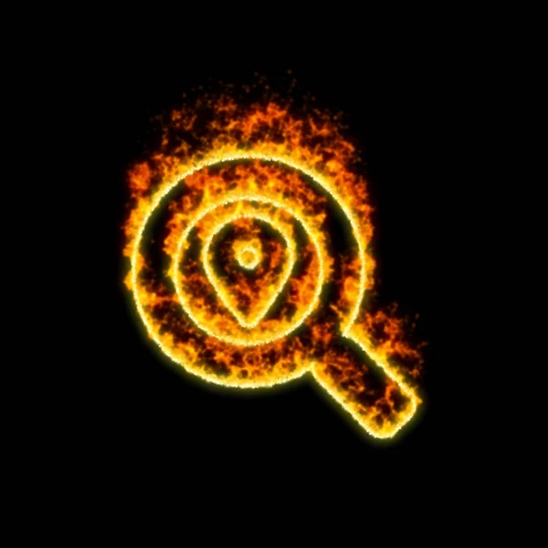 The symbol search location burns in red fire — Stock Photo, Image