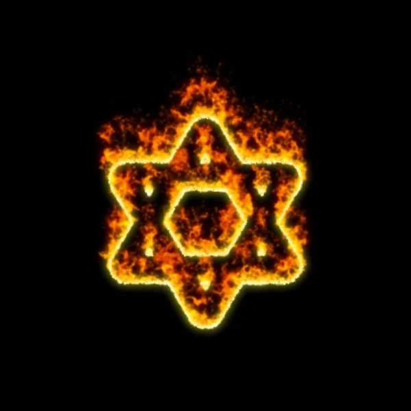 L'étoile symbole de David brûle dans un feu rouge — Photo