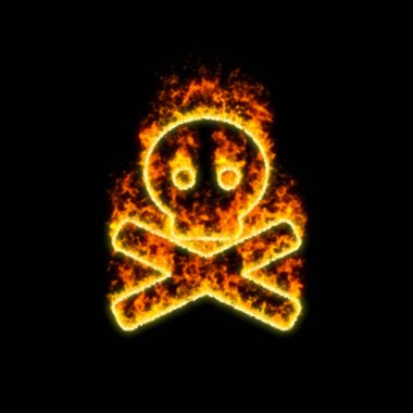 Sembol kafatası crossbones kırmızı ateşte yanıyor 