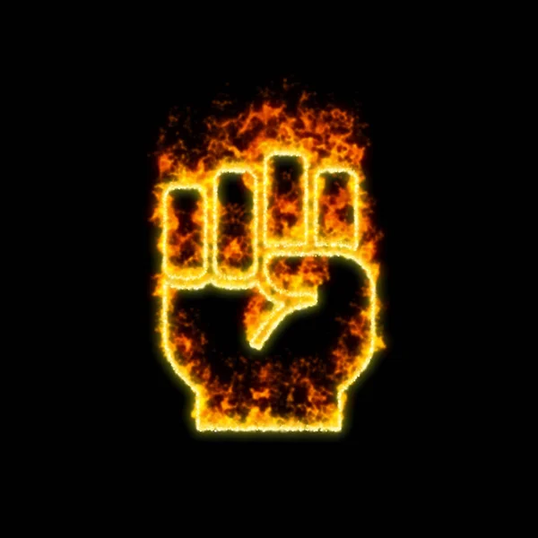 The symbol fist raised burns in red fire — Stock Photo, Image