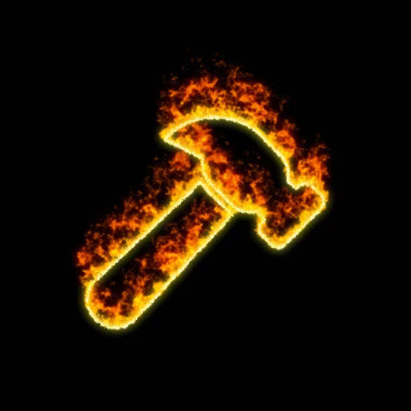 O martelo símbolo queima no fogo vermelho — Fotografia de Stock