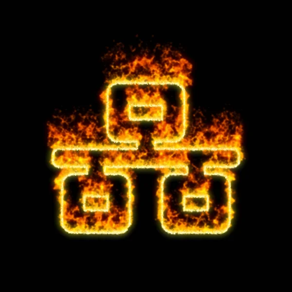 Das Symbol Netzwerk verkabelt brennt in rotem Feuer — Stockfoto