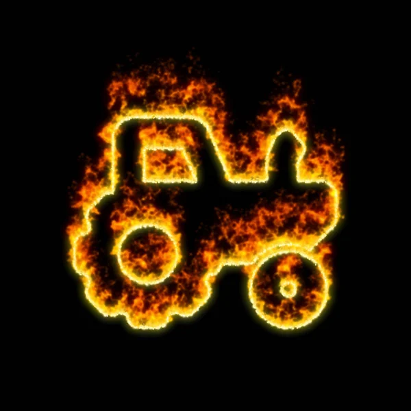Symboltraktor brennt in rotem Feuer — Stockfoto