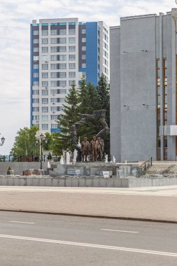 Rusya, Kemerovo - 21 Temmuz 2018: Madenci gücünü heykel