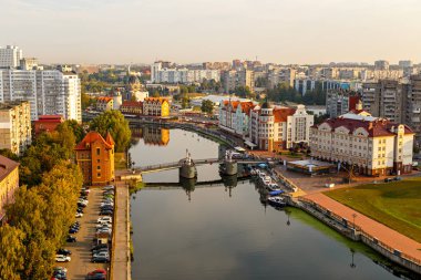 Sabah Kaliningrad 'da. Nehir Pregolya, balık V Embankment