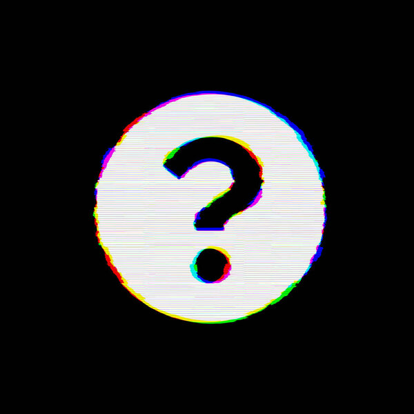 Symbol question circle has defects. Glitch and stripes 