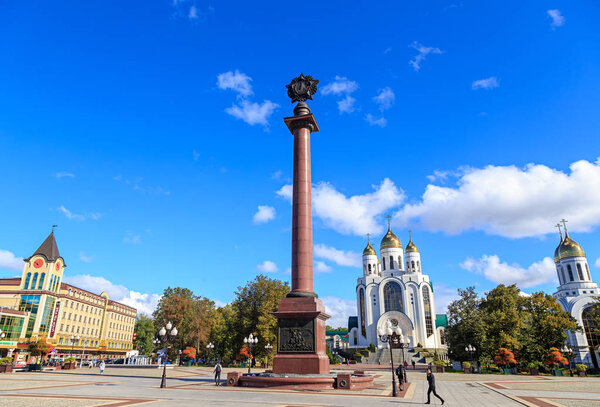 Russia, Kaliningrad - September 25, 2018: Stela "Dedicated to th