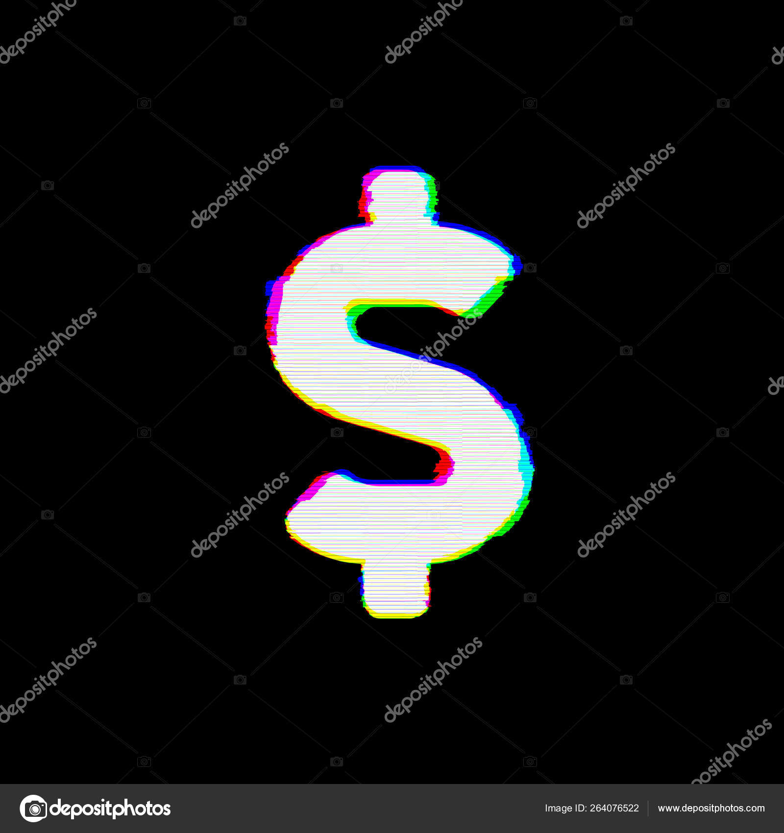 符号美元符号有缺陷。毛刺和条纹——图库图片© MaykovNikita #264076522