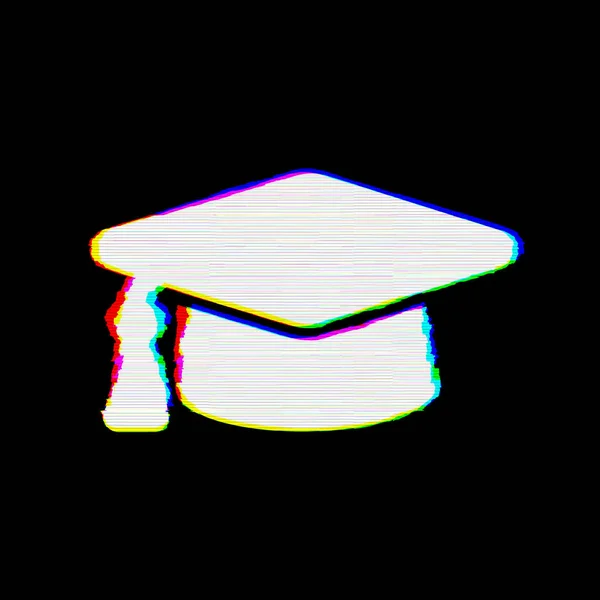Symbol graduation cap has defects. Glitch and stripes — Stock Photo, Image