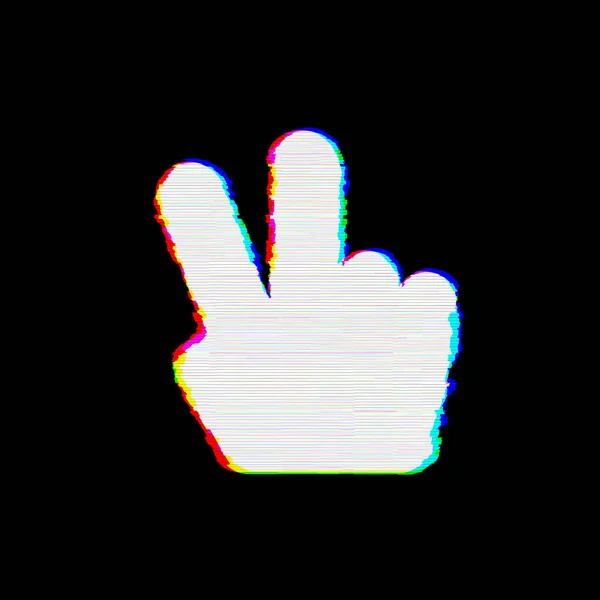 Symbol hand peace has defects. Glitch and stripes