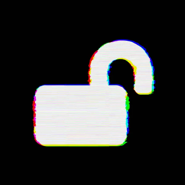 Symbol lock open has defects. Glitch and stripes — Stock Photo, Image