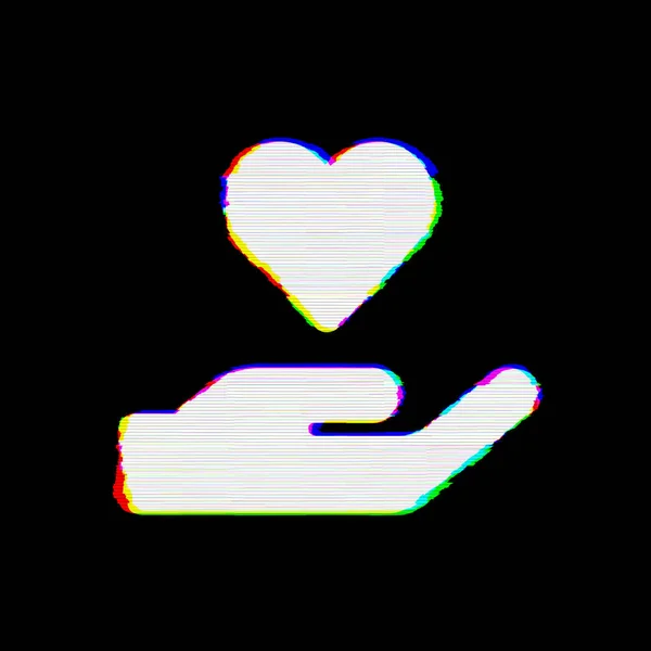 Símbolo mão segurando coração tem defeitos. Falhas e riscas — Fotografia de Stock