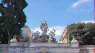 Aksaklık etkisi. Fontana del Nettuno. Piazza del Popolo. Zoom. Roma, İtalya - 17 Şubat 2015: Mevcut haliyle 1811-22 yıl içinde tasarlanmıştır. Giuseppe Valadier. Video. Ultrahd (4k))