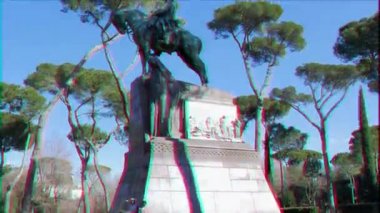 Aksaklık etkisi. Umberto-I Anıtı. Villa Borghese bahçeleri, Roma, İtalya - 17 Şubat 2015: Pincio Tepesi'ni işgal eden İngiliz tarzıroma peyzaj parkı. Video. Ultrahd (4k))