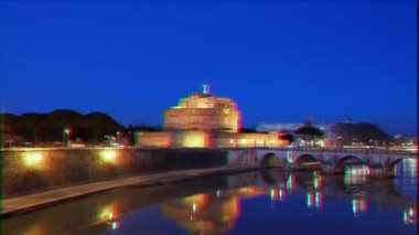 Aksaklık etkisi. Castel Sant'Angelo, Akşam, Roma. İtalya. Video. Ultrahd (4k))