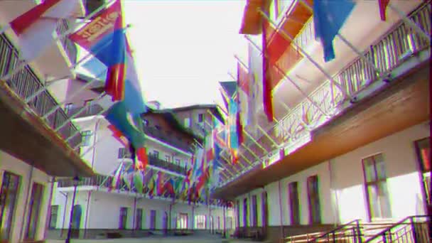 Glitch Effekt Flaggen Olympischen Dorf Roza Khutor Russland Sotschi Juli — Stockvideo