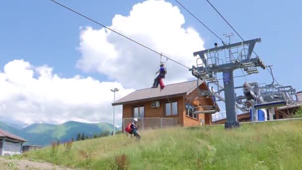 Glitch Effect Rescuers Coach Downhill Lift Sochi Russia July 2015 — Stock Video