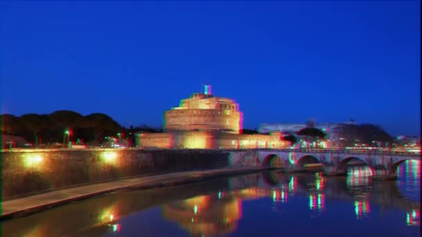 Efekt Glitch Castel Sant Angelo Wieczór Rzym Włochy Wideo Ultrahd — Wideo stockowe