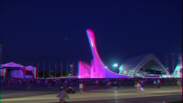 Efeito Falha Principal Tocha Olímpica Night Sochi Rússia Julho 2015 — Vídeo de Stock