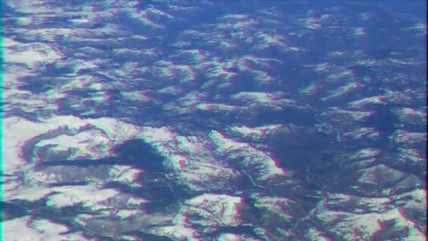 Glitch Effekt Bergen Och Sjöarna Från Flygplanet Video — Stockvideo