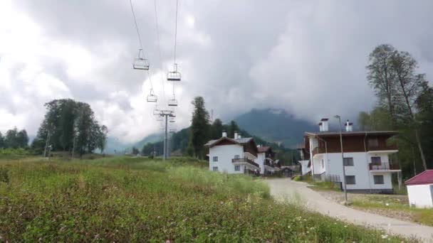 Glitch effect. Ski slope with a lift. Rosa Khutor. Sochi, Russia. 4K — Stock Video