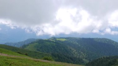 Aksaklık etkisi. Yaz dağ manzarası. Aibga Sırtı. Soçi, Rusya. Video. Ultrahd (4k))