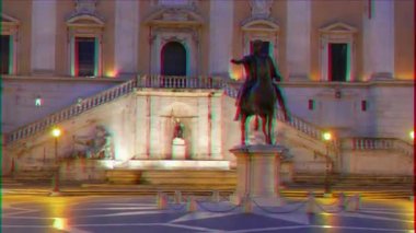 Aksaklık etkisi. Piazza del Campidoglio'da sabah. Roma, İtalya. Video. Ultrahd (4k))