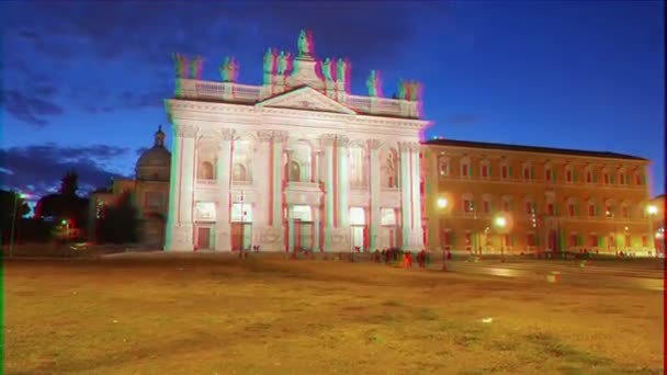 Glitch Effect Basilica San Giovanni Laterano Nacht Rome Italië Video — Stockvideo