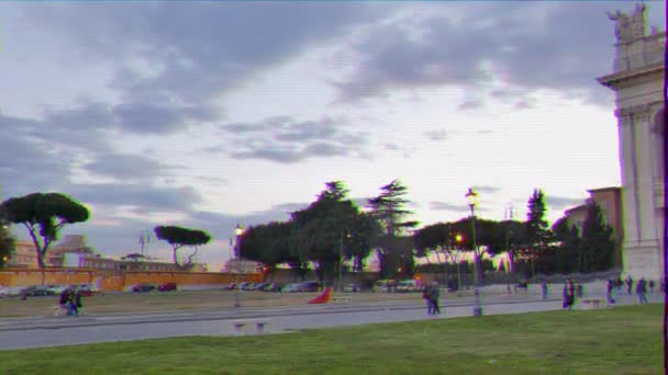 Efekt Glitch Piazza San Giovanni Laterano Wieczorem Rzym Włochy Wideo — Wideo stockowe