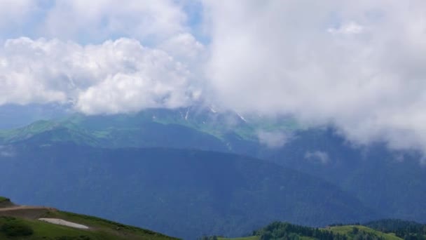 Glitch Effect Bergen Wolken Uitzicht Vanaf Nok Aibga Sotsji Rusland — Stockvideo