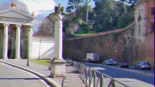 Effetto Glitch Cancelli Del Parco Piazzale Flaminio Roma Febbraio 2015 — Video Stock