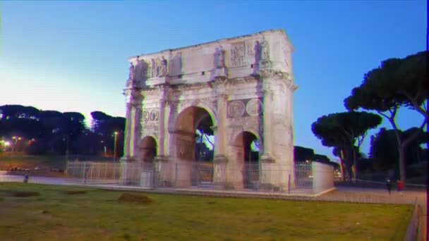 グリッチ効果 夜明けにコンスタンティンのアーチ ローマ イタリア ビデオ ウルトラHd — ストック動画