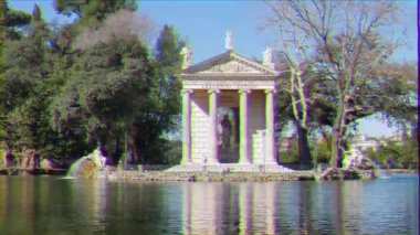Aksaklık etkisi. Asclepius Tapınağı'nın etrafında. Villa Borghese, Yakınlaştırma. Roma, İtalya. Video. Ultrahd (4k))