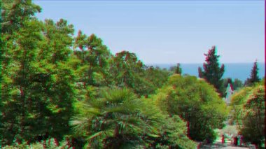 Aksaklık etkisi. Pnorama Arboretum Sochi deniz, Rusya. Video. Ultrahd (4k))