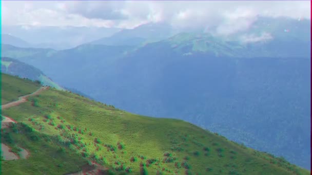 Efecto Fallo Técnico Las Laderas Debajo Las Nubes Ridge Aibga — Vídeo de stock