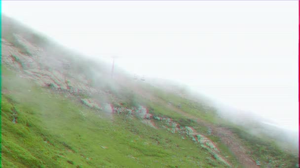 Glitch Effect Clouds Slope Cableway Ridge Aibga Sochi Russia Video — Stock Video