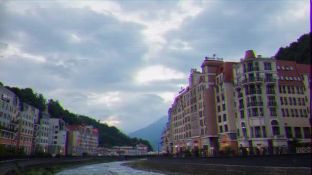 Glitch Effect Zonsondergang Rosa Khutor Timelapse Sochi Russiaquay Rosa Khutor — Stockvideo