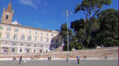 Aksaklık etkisi. Panorama Piazza del Popolo. Fontana del Nettuno. Roma, İtalya - 17 Şubat 2015: Mevcut haliyle 1811-22 yıl içinde tasarlanmıştır. Giuseppe Valadier. Video. Ultrahd (4k))