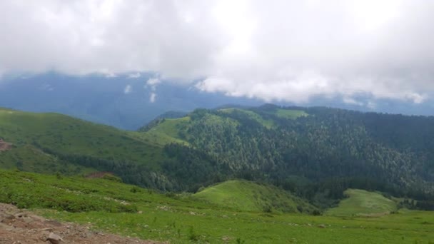 Efeito Falha Montanhas Cobertas Floresta Ridge Aibga Sochi Rússia Vídeo — Vídeo de Stock